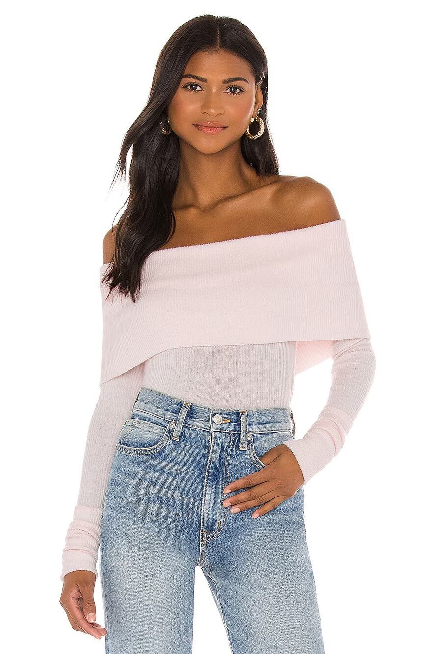 We the Free People Shell Pink Off The Shoulder Snowbunny Sweater Small NEW